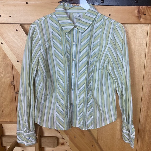 Anthropologie Tops - Anthro | odille green white stripe shirt
